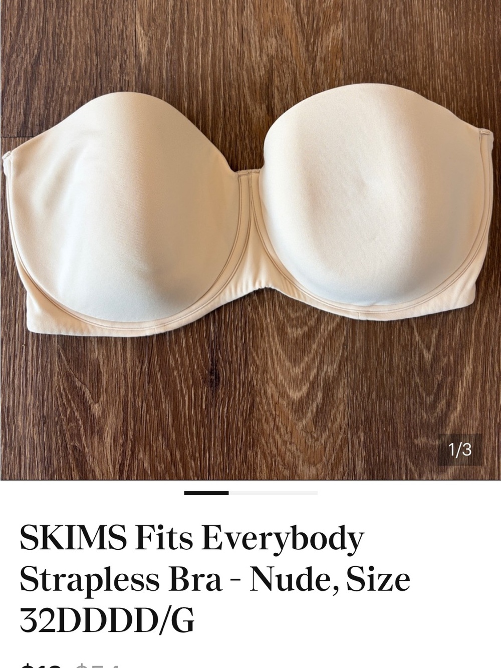 Skims 32G Strapless Cream Bra.